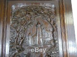 Antique French Architectural Hand Carved Oak Wood Door Panel -Boat Ride Medieval