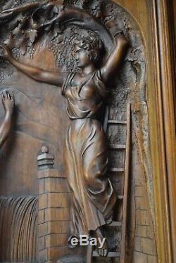Antique French Architectural Large Thick Hand Carved Wood Salvage Door Panel