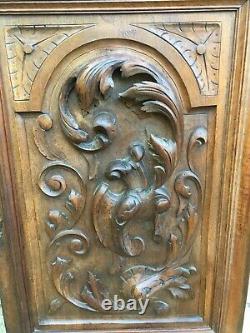 Antique French Architectural Panel Door Oak Wood Carved Salvaged + key XIXth