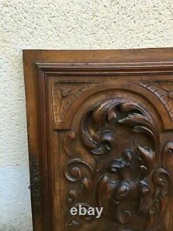 Antique French Architectural Panel Door Oak Wood Carved Salvaged + key XIXth