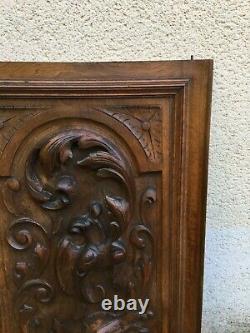 Antique French Architectural Panel Door Oak Wood Carved Salvaged + key XIXth