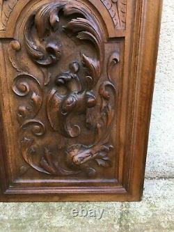 Antique French Architectural Panel Door Oak Wood Carved Salvaged + key XIXth