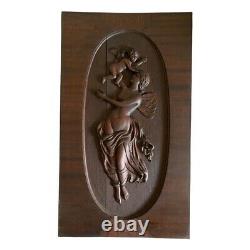 Antique French Architectural Salvage Angel Woman Cherub Wood Carved Panel