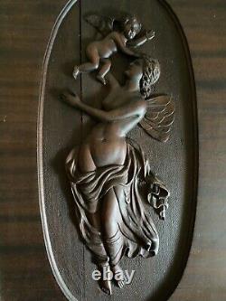 Antique French Architectural Salvage Angel Woman Cherub Wood Carved Panel