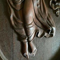 Antique French Architectural Salvage Angel Woman Cherub Wood Carved Panel