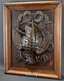 Antique French Black Forest Carved Wood Hunting Trophy Wall Panel Bird Plaque