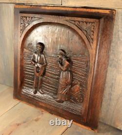 Antique French Breton Hand Carved Wood Panel Plaque Architectural Salvage 1800s