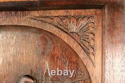 Antique French Breton Hand Carved Wood Panel Plaque Architectural Salvage 1800s