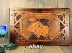 Antique French Breton Hand Carved Wood Panel Plaque Architectural Salvage Signed