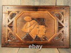 Antique French Breton Hand Carved Wood Panel Plaque Architectural Salvage Signed