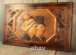 Antique French Breton Hand Carved Wood Panel Plaque Architectural Salvage Signed