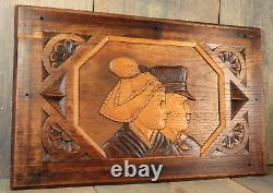 Antique French Breton Hand Carved Wood Panel Plaque Architectural Salvage Signed