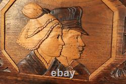 Antique French Breton Hand Carved Wood Panel Plaque Architectural Salvage Signed