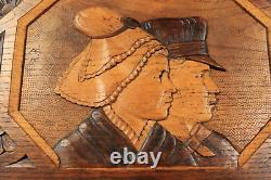 Antique French Breton Hand Carved Wood Panel Plaque Architectural Salvage Signed