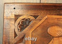 Antique French Breton Hand Carved Wood Panel Plaque Architectural Salvage Signed