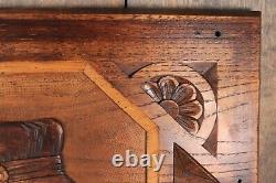 Antique French Breton Hand Carved Wood Panel Plaque Architectural Salvage Signed