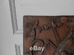 Antique French CARVED WOOD PLAQUE PANEL BOARD