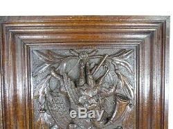 Antique French Carved Architectural Oak Door Panel Carved Wood -Hunting- Trophy