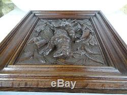 Antique French Carved Architectural Oak Door Panel Carved Wood -Hunting- Trophy