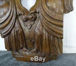 Antique French Carved Oak Wood Panel Salvage Two Angels with Fruits -18th/19th