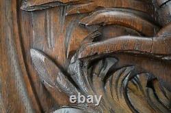 Antique French Carved Oak Wood Wall Panel Hunting Dog Bird Black Forest