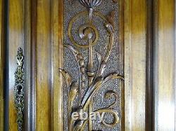 Antique French Carved Pair Wood Doors Wall Panels Solid Walnut Renaissance Style