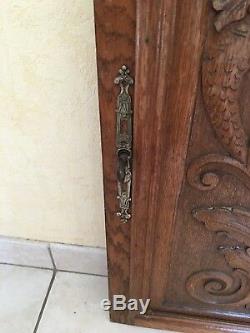 Antique French Carved Wood Architectural Panel Door with griffin chimera