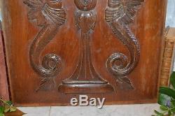 Antique French Carved Wood Cabinet Door Panel Figural Dragons Gargoyles Griffins