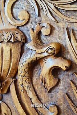 Antique French Carved Wood Door Panel Scroll Griffin 1