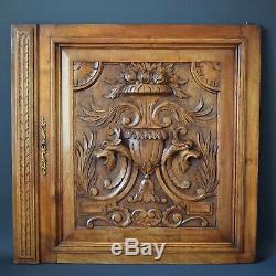 Antique French Carved Wood Door Panel Scroll Griffin 2