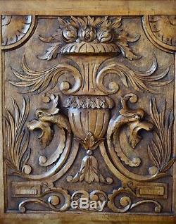 Antique French Carved Wood Door Panel Scroll Griffin 2