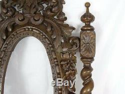Antique French Carved Wood Panel Black Forest Frame Mirror Green Man and Chimera