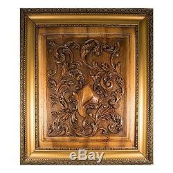 Antique French Carved Wood Panel, Frame Acanthus & Shield Panel, Door, 27x23