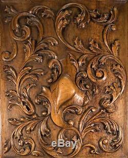 Antique French Carved Wood Panel, Frame Acanthus & Shield Panel, Door, 27x23
