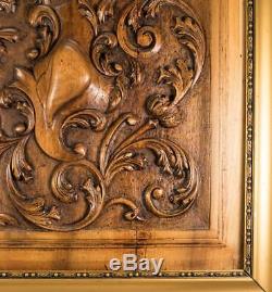 Antique French Carved Wood Panel, Frame Acanthus & Shield Panel, Door, 27x23