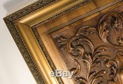 Antique French Carved Wood Panel, Frame Acanthus & Shield Panel, Door, 27x23