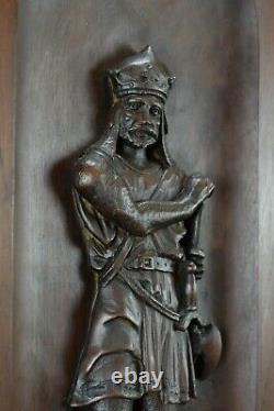 Antique French Carved Wood Wall Panel of Gaulish King Knight Man