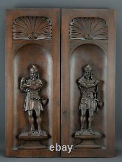 Antique French Carved Wood Wall Panel of Gaulish King Knight Man