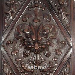 Antique French Carved Wooden Panel, Bas-Relief, Mascaron, Grotesque, Head, Faun
