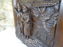 Antique French Deep Carved Architectural Panel Door Solid Walnut Wood a Couple