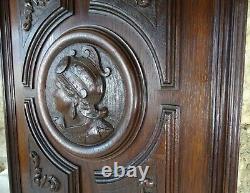 Antique French Deep Carved Oak Wood Panel/Door Medieval Soldier / Woman