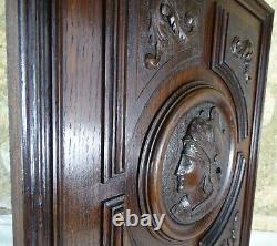 Antique French Deep Carved Oak Wood Panel/Door Medieval Soldier / Woman