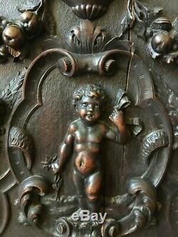 Antique French Figural Panel Carved Cherubs, Angels, high relief tons of carving
