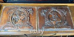 Antique French Gothic Architectural Panel Door Oak Wood Carved Salvage Priest