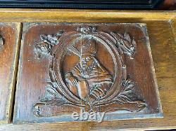 Antique French Gothic Architectural Panel Door Oak Wood Carved Salvage Priest