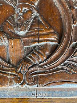 Antique French Gothic Architectural Panel Door Oak Wood Carved Salvage Priest