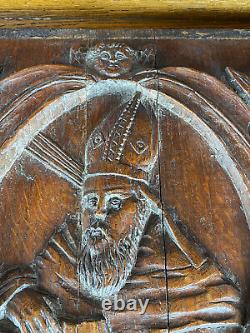 Antique French Gothic Architectural Panel Door Oak Wood Carved Salvage Priest