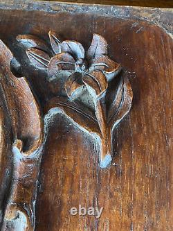 Antique French Gothic Architectural Panel Door Oak Wood Carved Salvage Priest