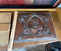 Antique French Gothic Architectural Panel Door Oak Wood Carved Salvage Priest