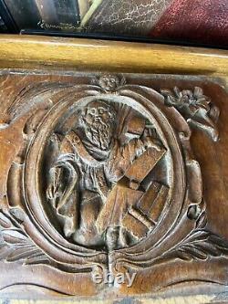 Antique French Gothic Architectural Panel Door Oak Wood Carved Salvage Priest